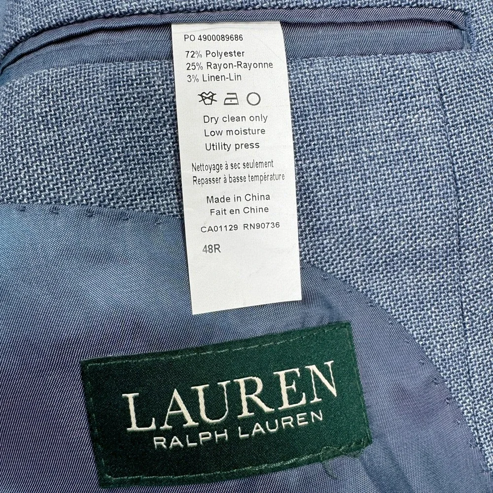 Lauren Ralph Lauren Men's Blazer Blue Size 48R Linen Blend Two Button Sport Coat